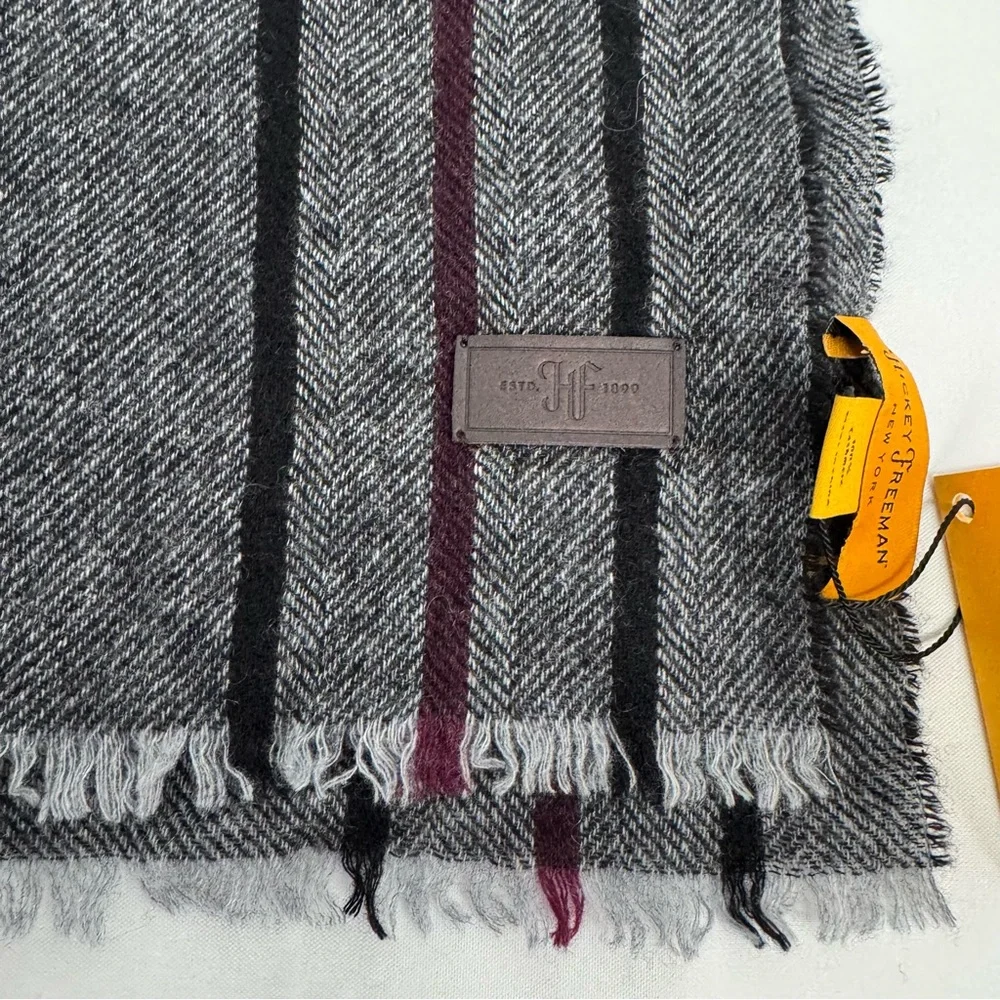 NWT HICKEY FREEMAN New York Striped 100% Cashmere Fringed Scarf 72
